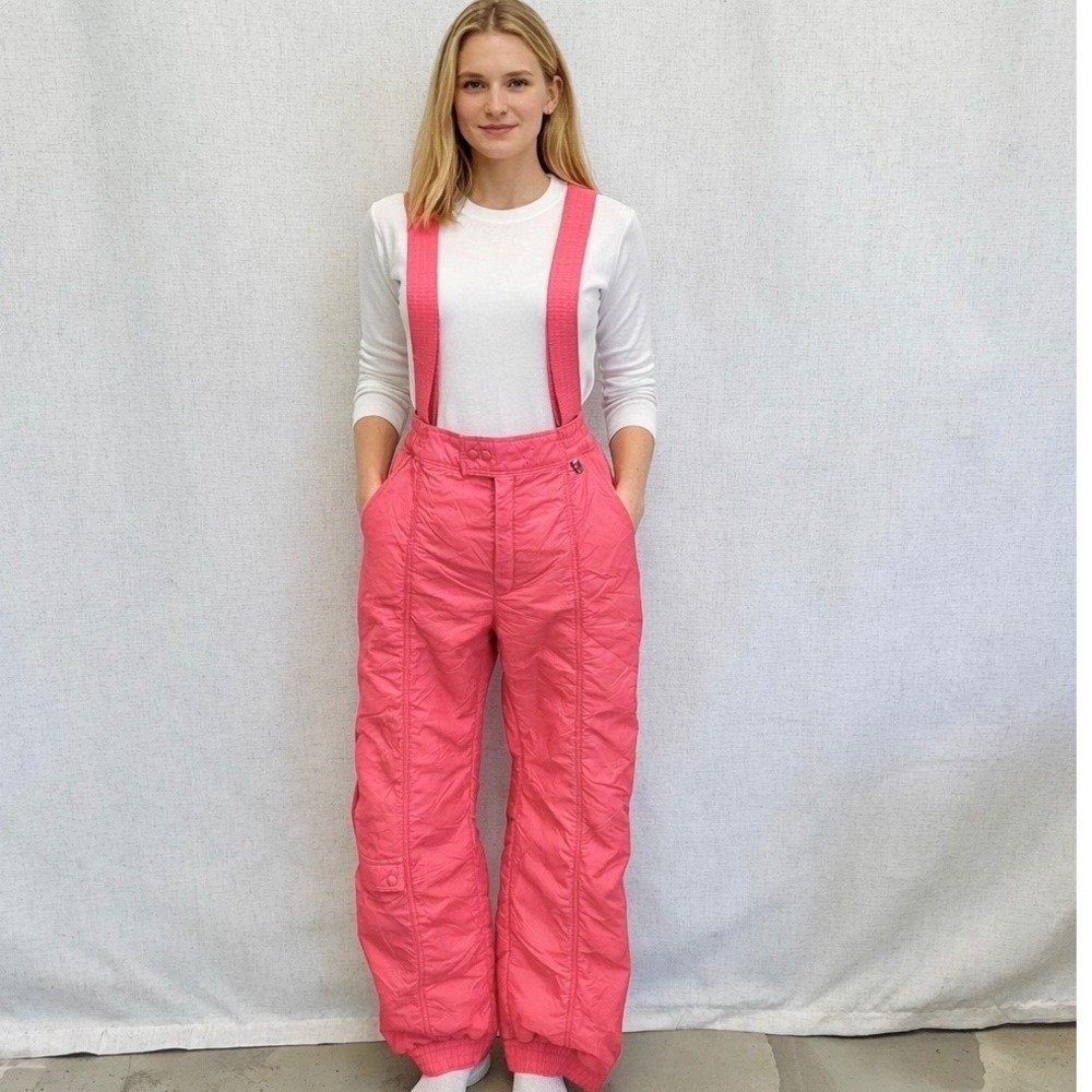 Vintage Roffe Pink Ski Bibs Snow Pants Ladies Santana‎ 1222 Made in USA Size 12